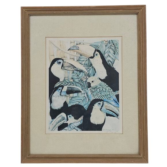 Joyce Kasprzyk Other - Joyce Kasprzyk Signed Art Print Toucans 7.5x9.5" - Custom Frame 15.25x12.25"